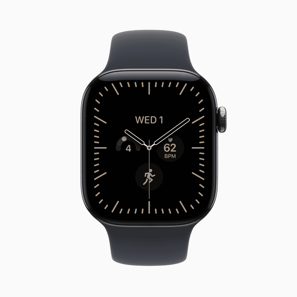 Apple Watch Series 12 GPS + Cellular 46mm Natural Titanium Case with Navy Blue Sport Band - S/M