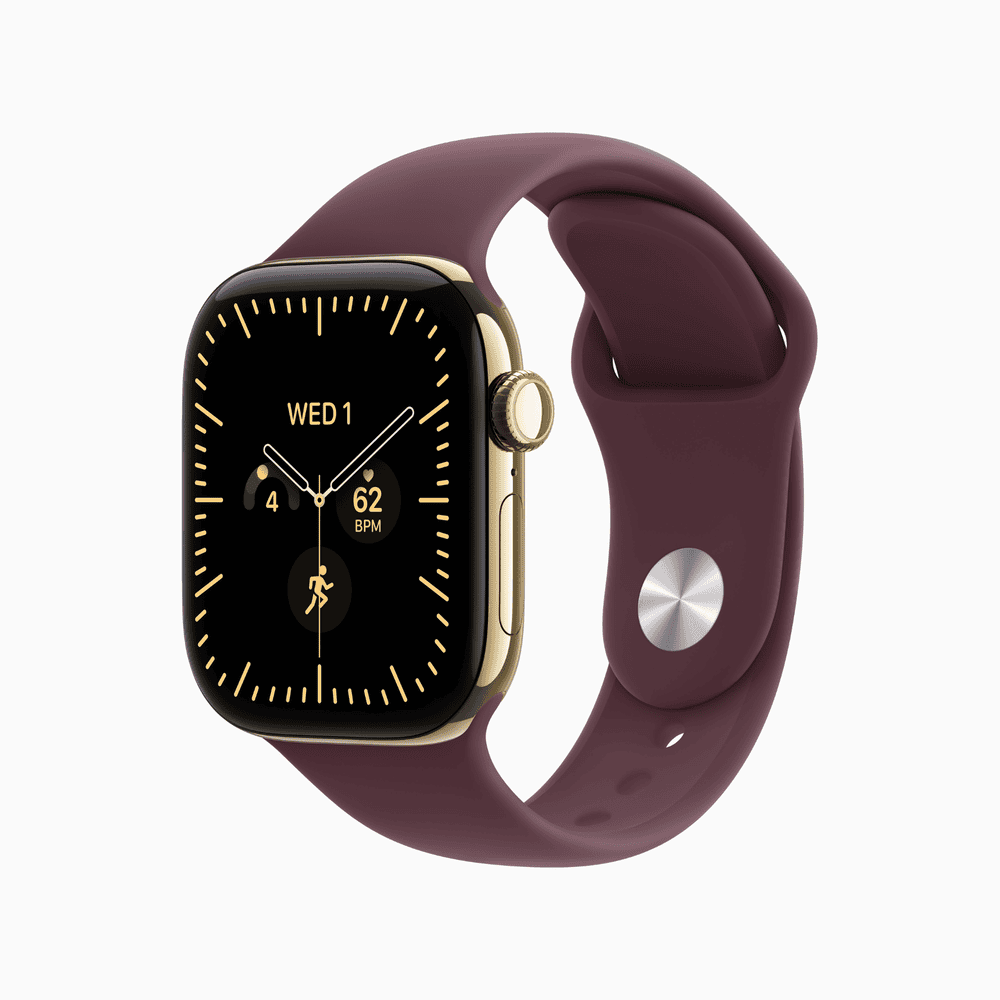 Apple Watch Series 12 GPS + Cellular 46mm Radiant Gold Titanium Case with Burgundy Sport Band - M/L