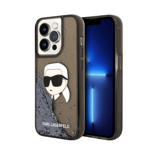 KARL LAGERFELD LIQUID GLITTER CASE WITH NFT KARL HEAD IPHONE 15 PRO BLACK