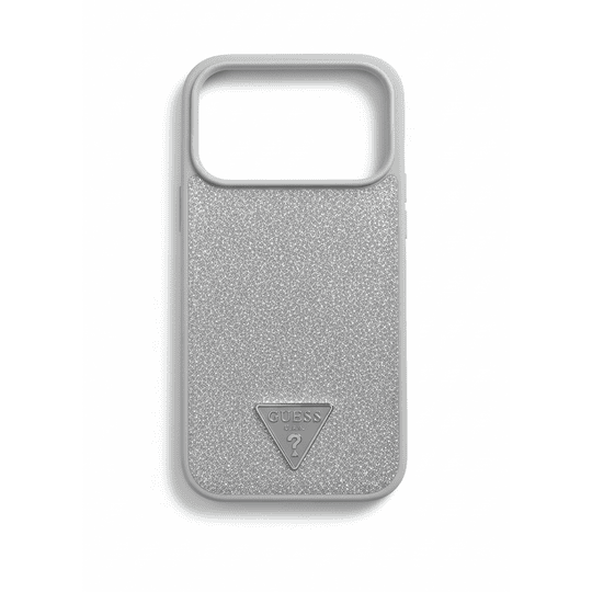 GUESS MAGSAFE PU LEATHER FIXED GLITTER CASE WITH TRIANGLE LOGO FOR IPHONE 17 PRO - SILVER