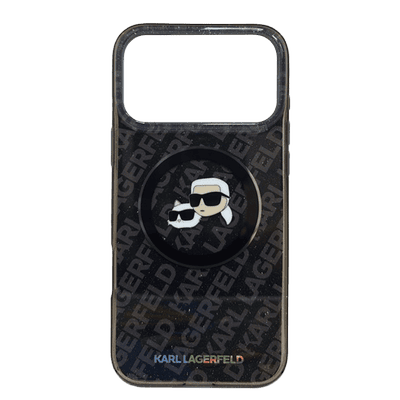 KARL LAGERFELD MAGSAFE IML GLITTER & KL REPEATED CASE WITH KARL & CHOUPETTE HEA DS FOR IPHONE 17 PRO MAX - BLACK