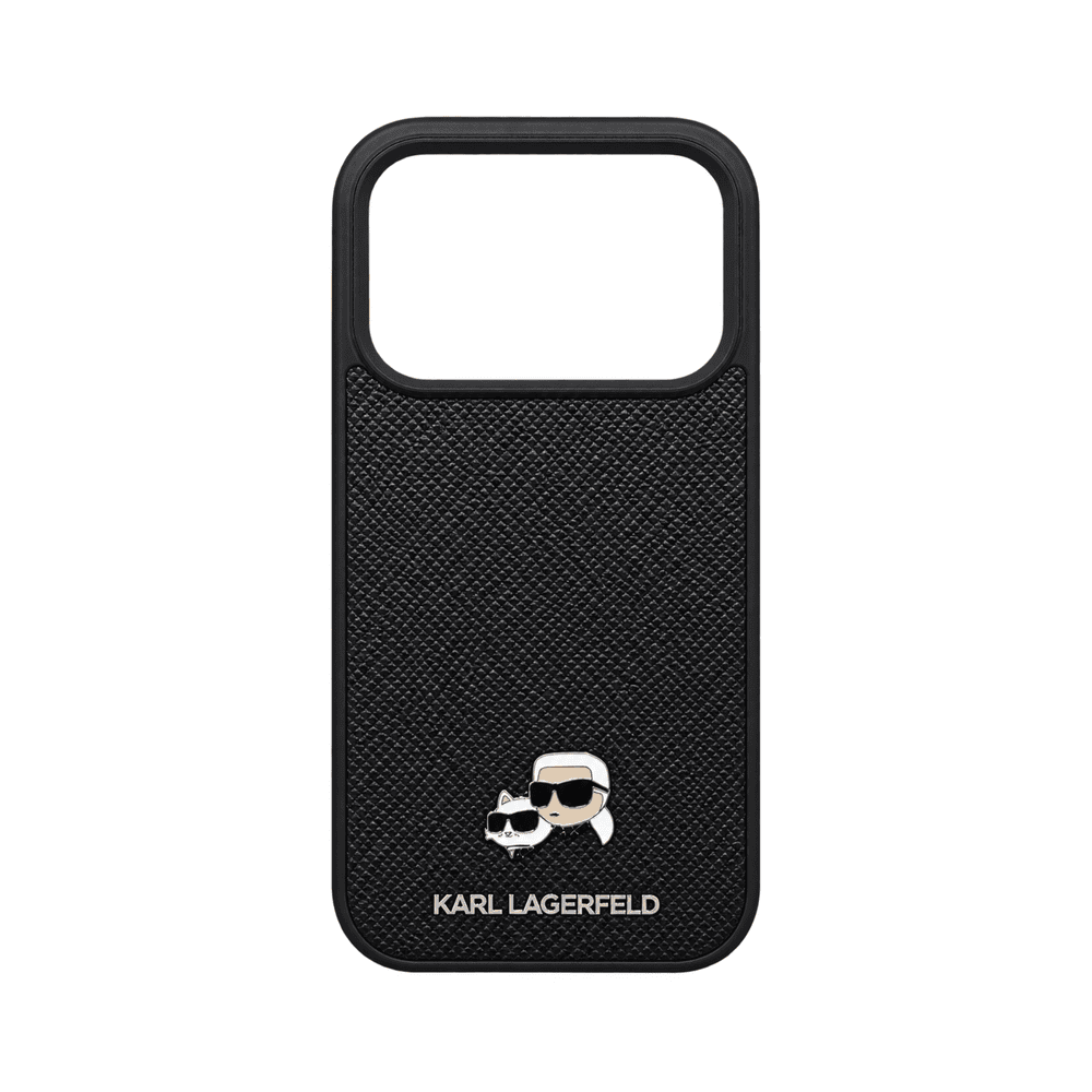 KARL MAGSAFE GRAINED PU HARD CASE WITH KARL & CHOUPETTE HEADS PIN FOR IPHONE 18/17 PRO BLACK