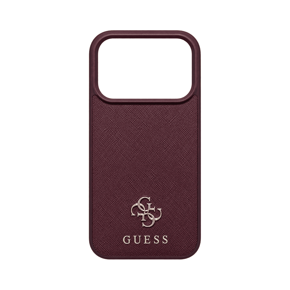 GUESS MAGSAFE SAFFIANO HARD CASE WITH SMALL 4G & CLASSIC LOGO FOR IPHONE 18/17 PRO BURGUNDY