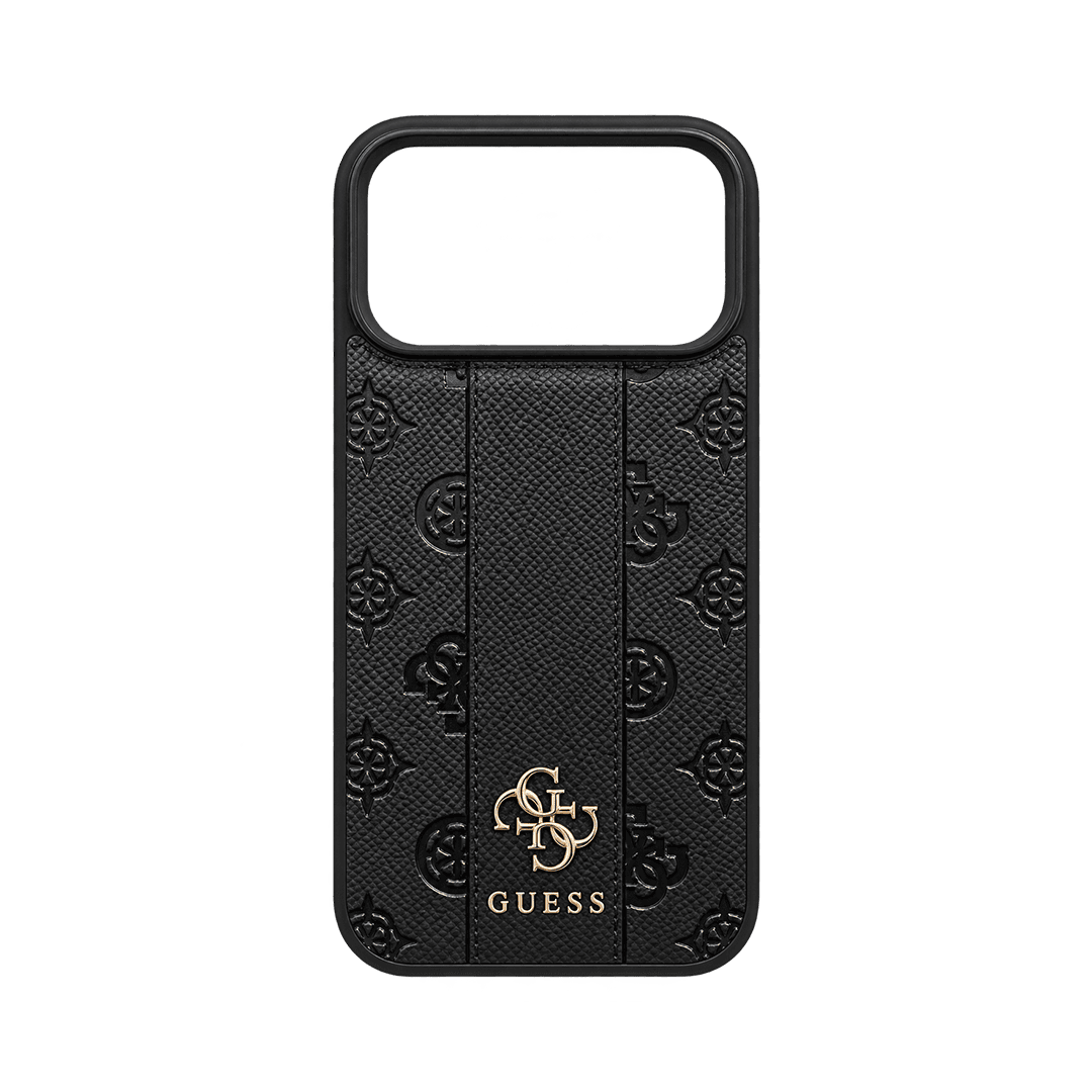 GUESS MAGSAFE PU STRIPE HARD CASE WITH PEONY 4G LOGO FOR IPHONE 18/17 PRO MAX BLACK