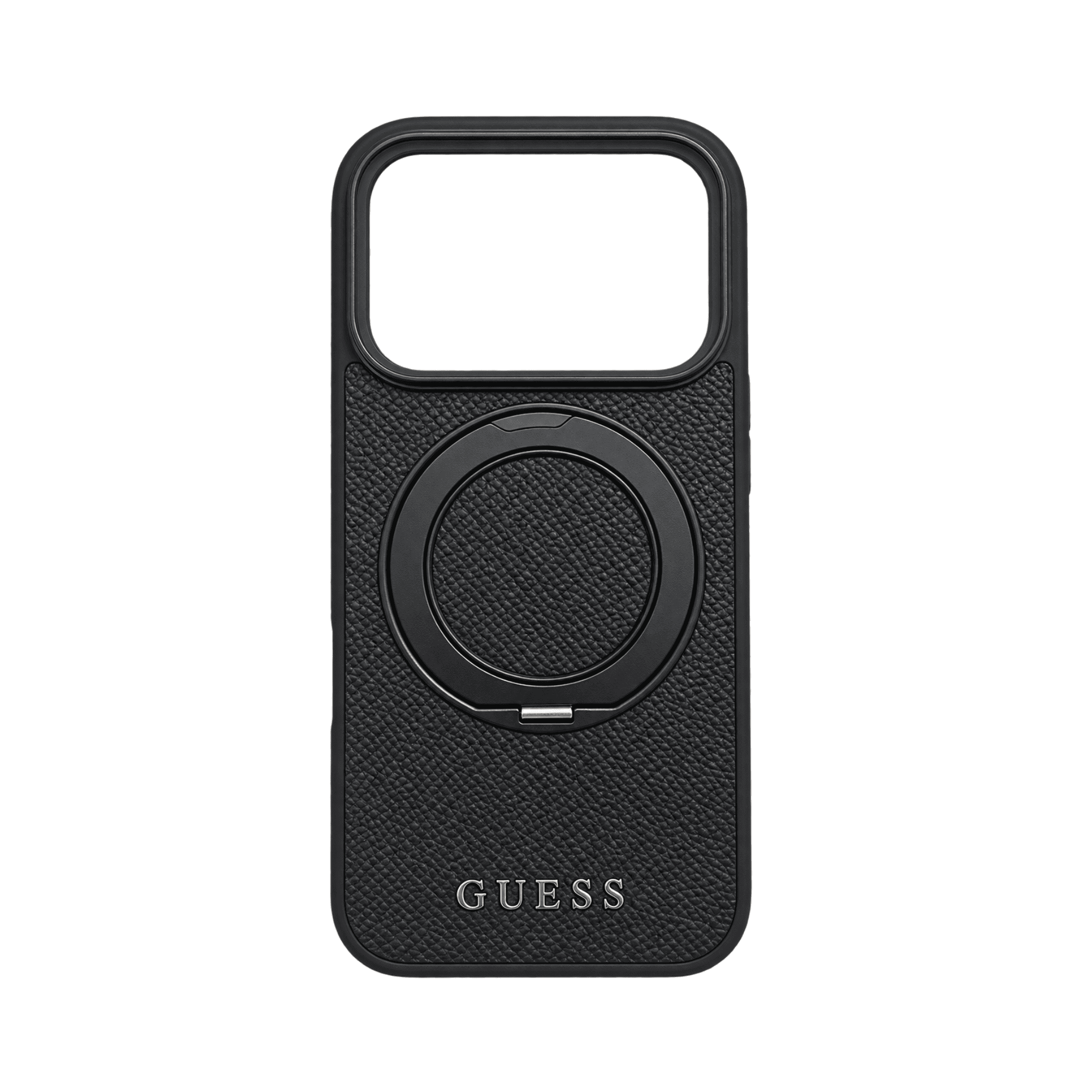GUESS MAGSAFE GRAINED PU HARD CASE WITH RING STAND & CLASSIC LOGO FOR IPHONE 18/17 PRO MAX BLACK