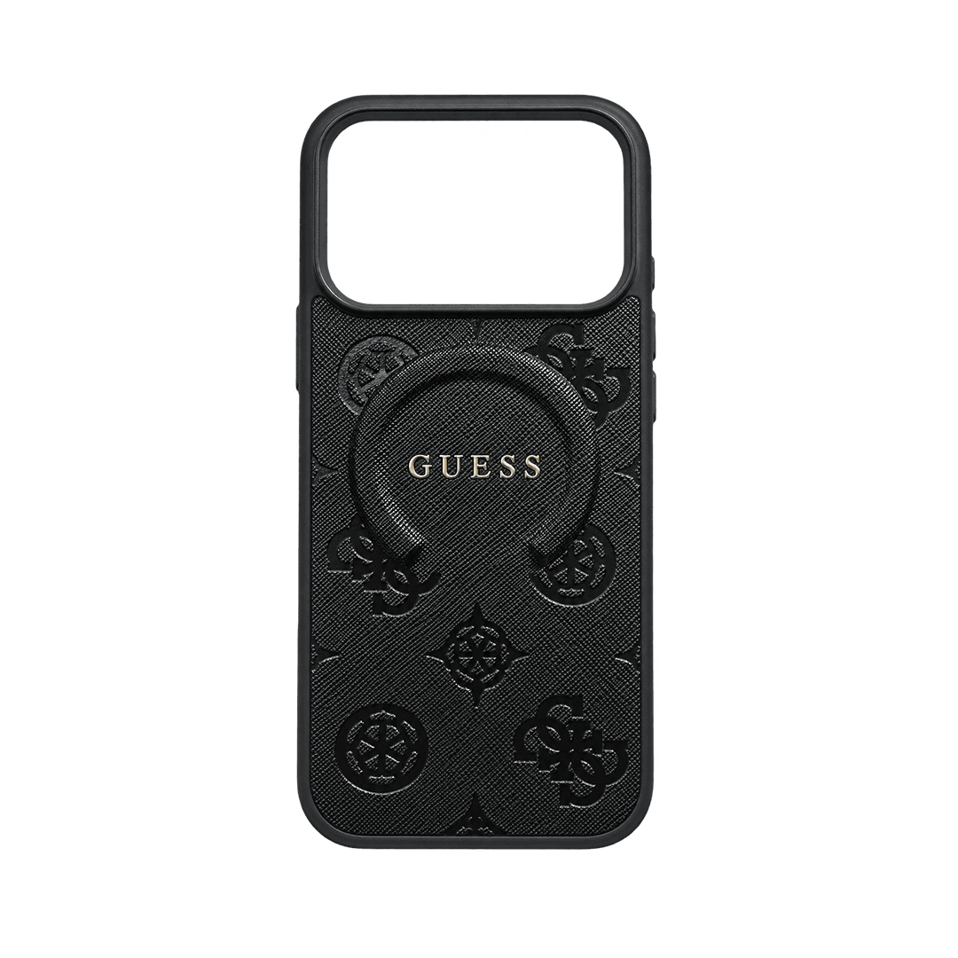 GUESS MAGSAFE SAFFIANO HARD CASE WITH PEONY & RING STAND FOR IPHONE 18/17 PRO MAX BLACK
