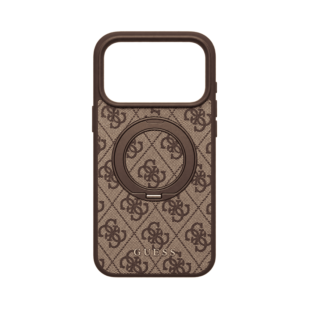 GUESS MAGSAFE 4G PU HARD CASE WITH RING STAND & CLASSIC LOGO FOR IPHONE 18/17 PRO MAX BROWN