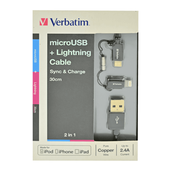 VERBATIM 65363 MICRO + LIGHTNING CABLE SYNC & CHARGE 30CM