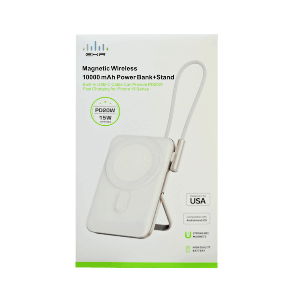 EKR K083 Magnetic Wireless Power Bank, 10000mAh - White
