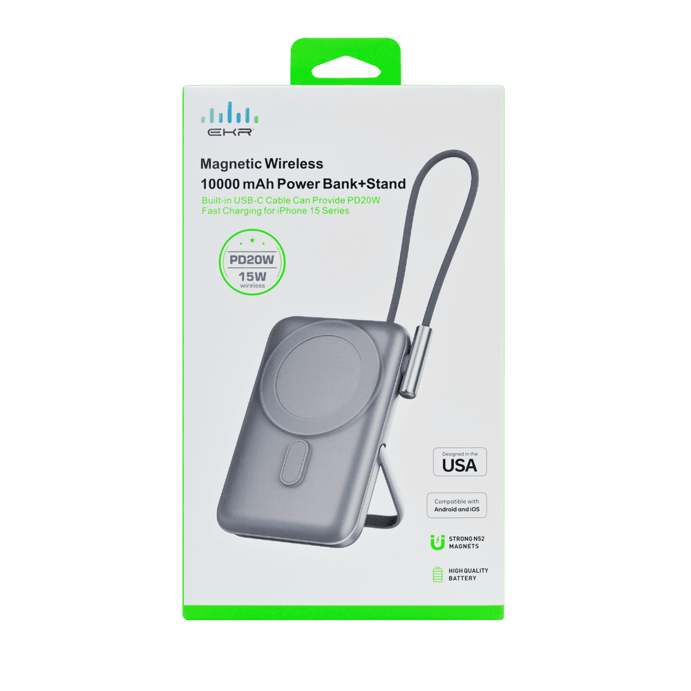 EKR K083 Magnetic Wireless Power Bank, 10000mAh - Grey