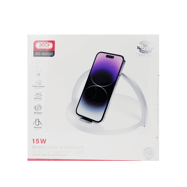XO WX030 15W 3 IN 1WIRELESS CHARGER WITH NIGHT LAMP AND MOBILE PHONE HOLDER