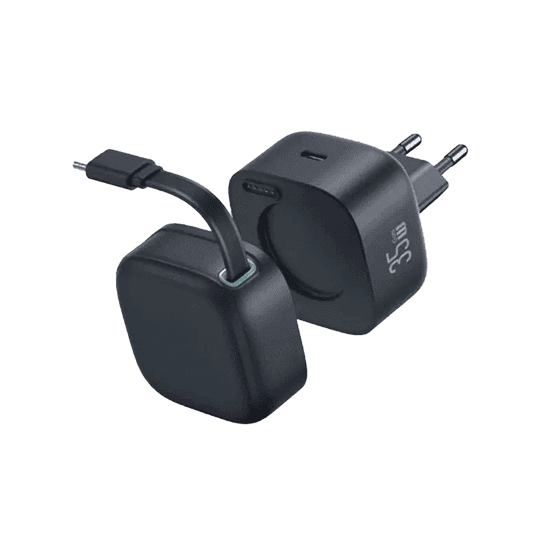 USAMS XMF CC211 GAN 35W HOME CHARGER WITH MAGNETIC LIGHTNING CABLE BLACK