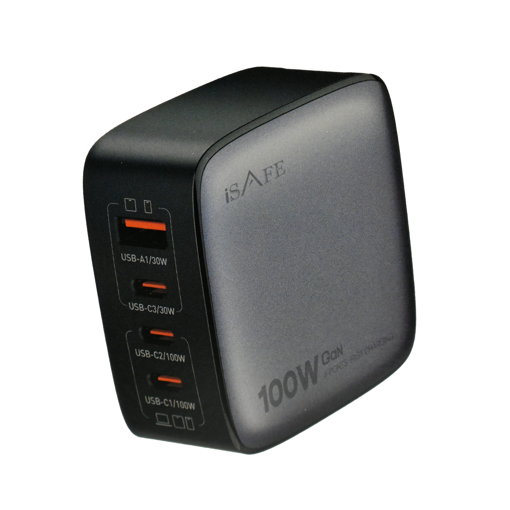 ISAFE 100W GAN HOME CHARGER Q408 WITH REPLACABLE PLUG AND TYPE-C TO TYPE-C CABLE BLACK