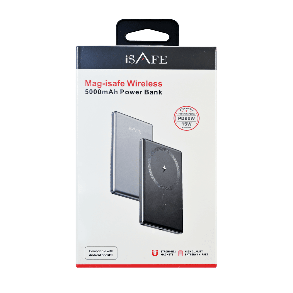 ISAFE 15W SLIM WIRELESS MAGSAFE POWER BANK 5000MAH PD20W BLACK