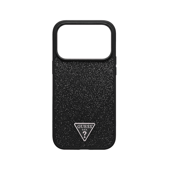 GUESS MAGSAFE PU LEATHER FIXED GLITTER CASE WITH TRIANGLE LOGO FOR IPHONE 17 PRO - BLACK