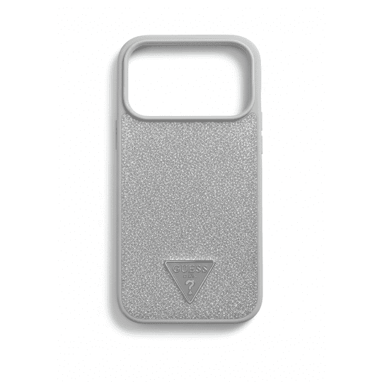 GUESS MAGSAFE PU LEATHER FIXED GLITTER CASE WITH TRIANGLE LOGO FOR IPHONE 17 PRO - SILVER