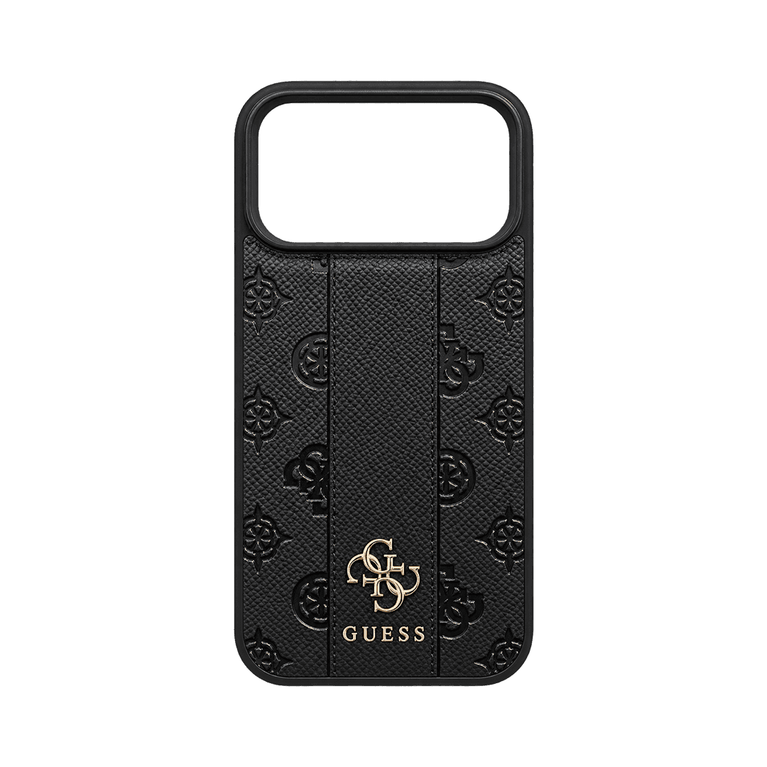 GUESS MAGSAFE PU STRIPE HARD CASE WITH PEONY 4G LOGO FOR IPHONE 18/17 PRO  BLACK