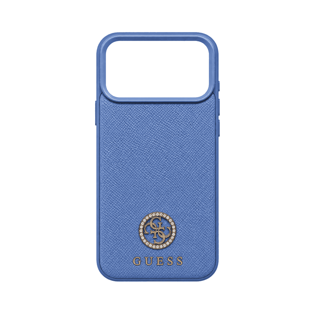 GUESS MAGSAFE GRAINED PU HARD CASE WITH ROUND STRASS LOGO FOR IPHONE 18/17 PRO MAX GLACIER