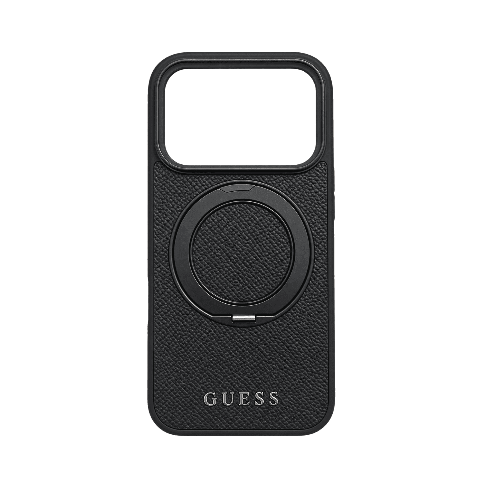 GUESS MAGSAFE GRAINED PU HARD CASE WITH RING STAND & CLASSIC LOGO FOR IPHONE 18/17 PRO MAX BLACK