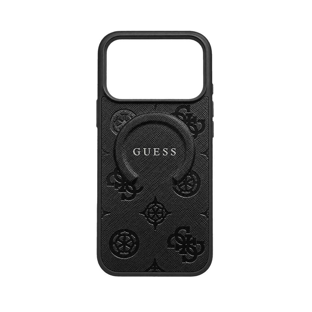 GUESS MAGSAFE SAFFIANO HARD CASE WITH PEONY & RING STAND FOR IPHONE 18/17 PRO BLACK