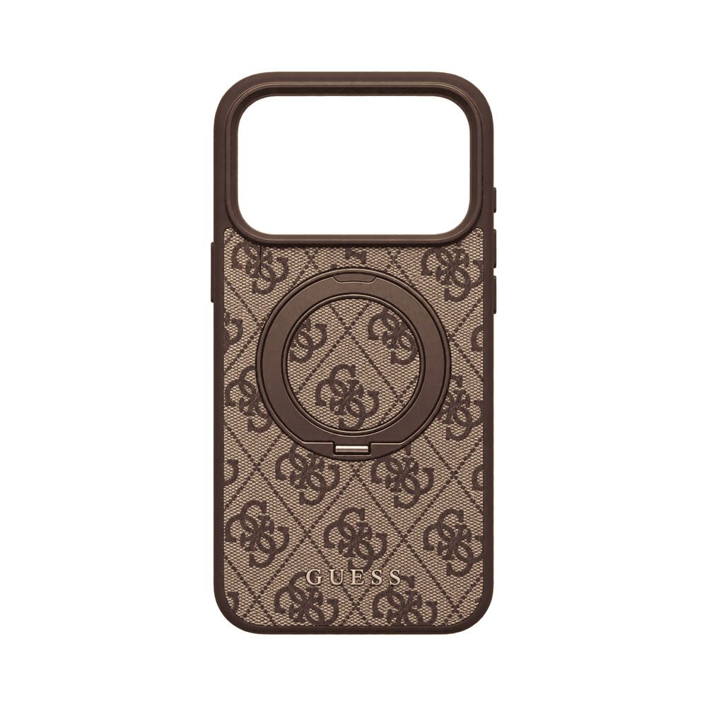 GUESS MAGSAFE 4G PU HARD CASE WITH RING STAND & CLASSIC LOGO FOR IPHONE 18/17 PRO MAX BROWN