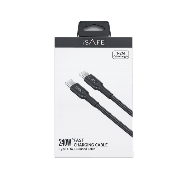 ISAFE 240W TYPE-C TO C BRAIDED FAST CHARGING CABLE BLACK 1.2